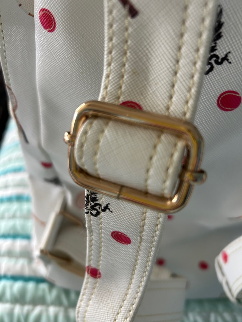 Court  couture White  Tennis Print Drawstring Backpack Vintage Karisa - Picture 8 of 10
